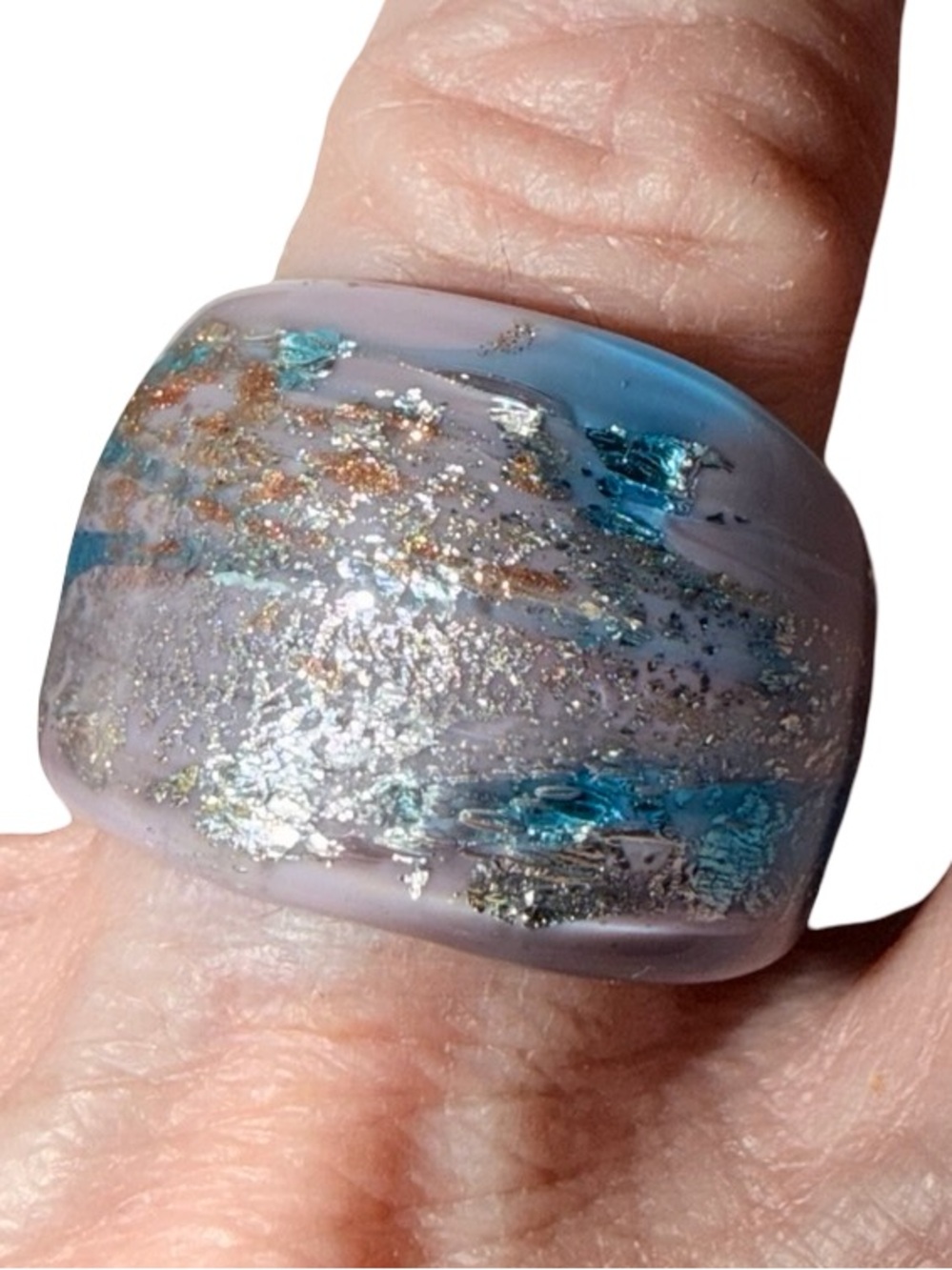 Chunky Murano Statement Ring with real gold flakes muranos way